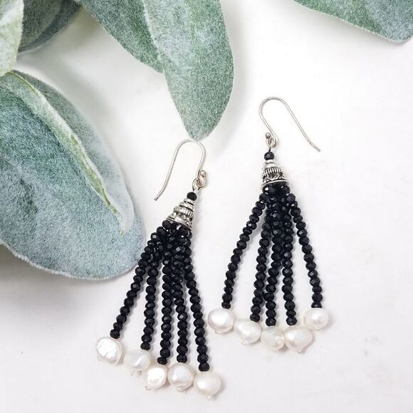 Handmade Beaded Pearl Tassel Earrings - Picture 1 of 5
